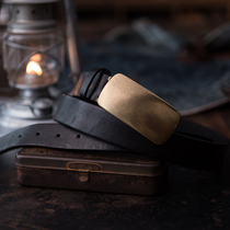 Mountain rock hand made 3 3cm wide retro brass buckle belt imported 5mm thick vegetable tanned cowhide Vintage wear