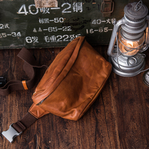 Outdoor camping vintage leather portable breast bag running Bag 2 soft tanned cowhide mountain style
