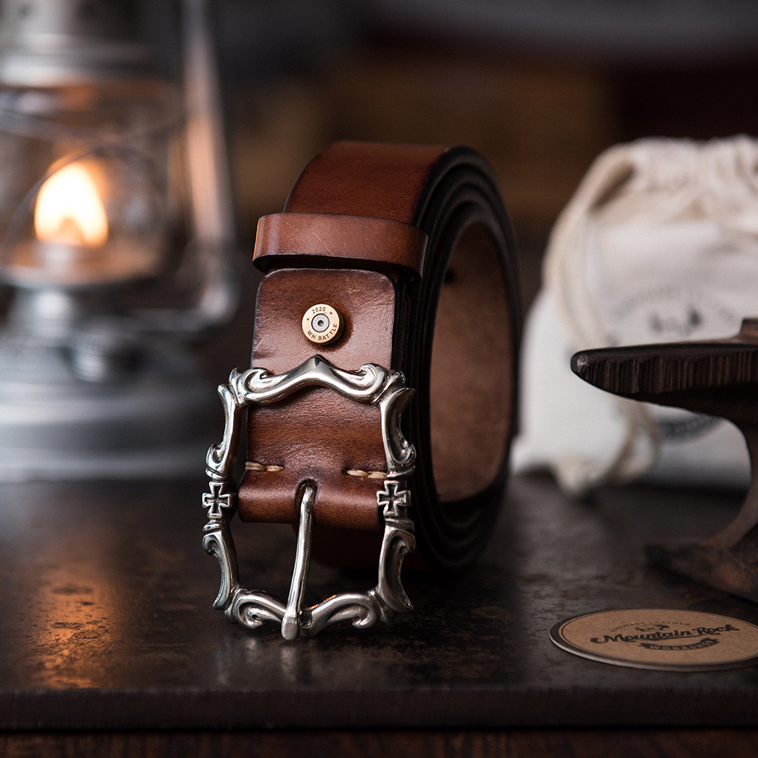 European Renaissance style imported 5mm thick cowhide white copper buckle Vintate men's belt