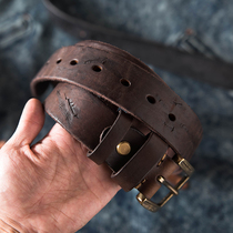Super retro old effect pure solid brass buckle belt manual crack treatment each is different