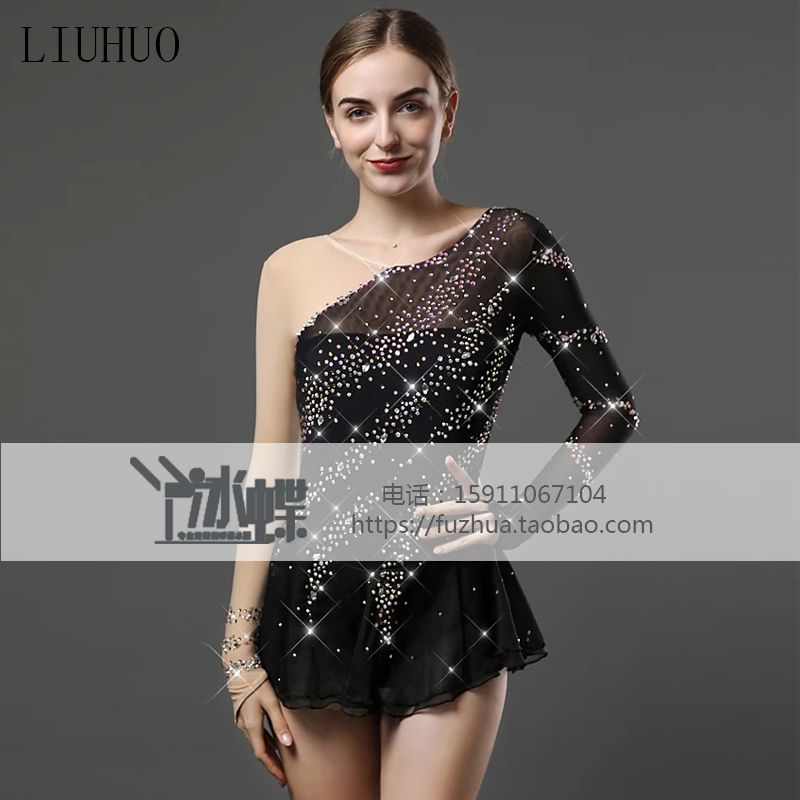 LIUHUO figure skating uniform performance dress customised children's adult girl performance race dress black BD352