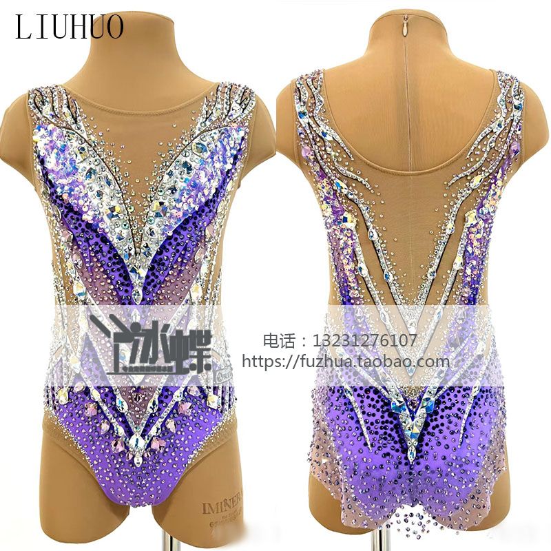 LIUHUO Artistic Gymnastics Suit Bodysuit Custom-made Ball Art Examination Women Children's Performance Competitive Dress Purple BD1919-Taobao