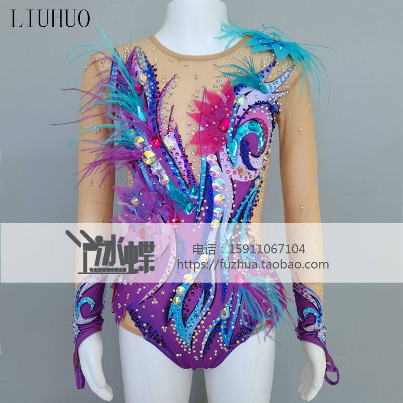 LIUHUO Art Gymnastics Performance Performance Performance Customized Skating Dance Costumes Actress Purple BD1090-1
