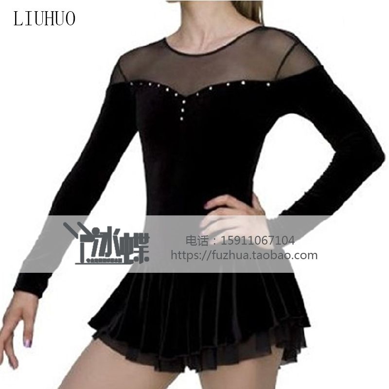 Ice butterfly figure skating competition dress set for ice skating clothes children acting costumes black long sleeves Ice Skirt BD81