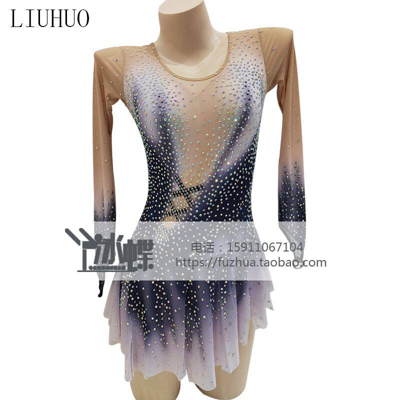LIUHUO figure skating performance clothing high-end customized skating performance clothing children's black skating dress B black D1112