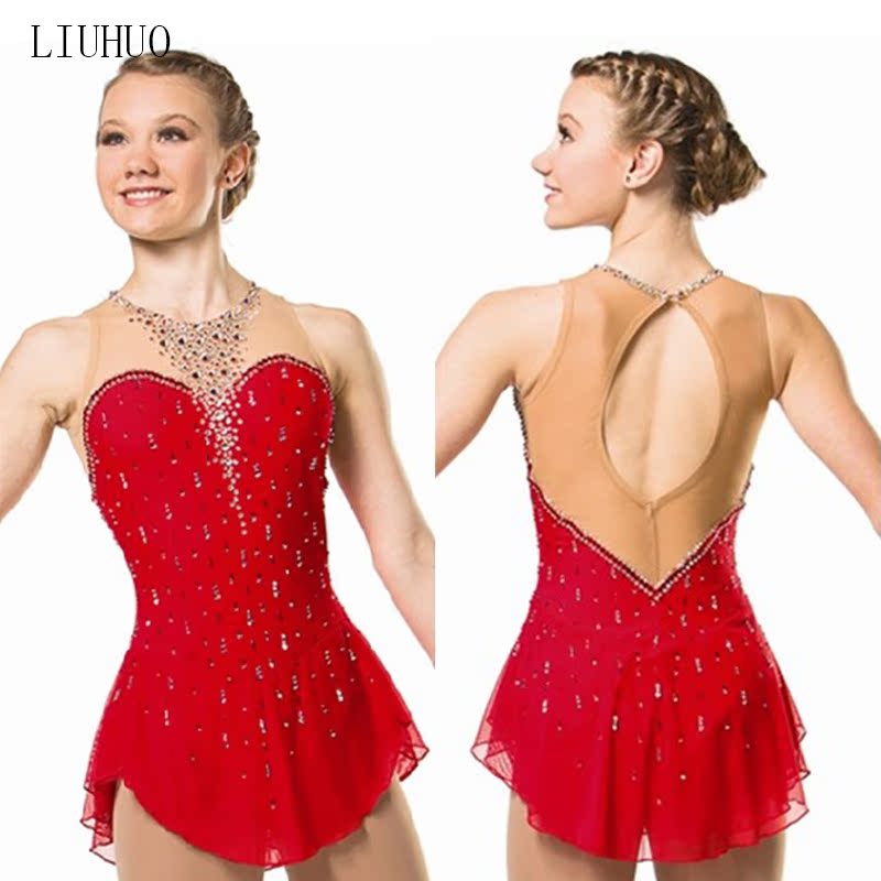 Ice Butterfly Skating Competition Clothing Performing Clothing Fancy Skating Costumes Red Adult Ice Skirt BD 157