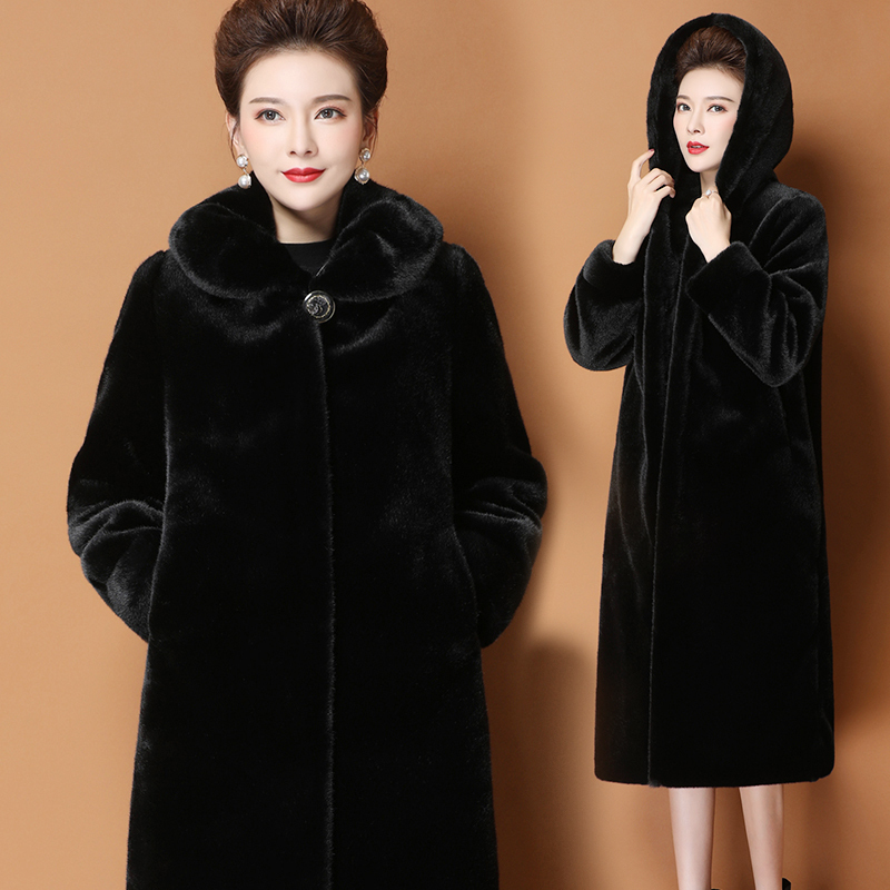 Fur Coat for Women, Autumn and Winter, Imported from Haining, New Mink Velvet, Large Size, Middle-Aged and Elderly, Black Mink Long Coat Fur Coat for Women, Autumn and Winter, Imported from Haining, New Mink Velvet, Large Size, Middle-Aged and Elderly, Black Mink Long Coat