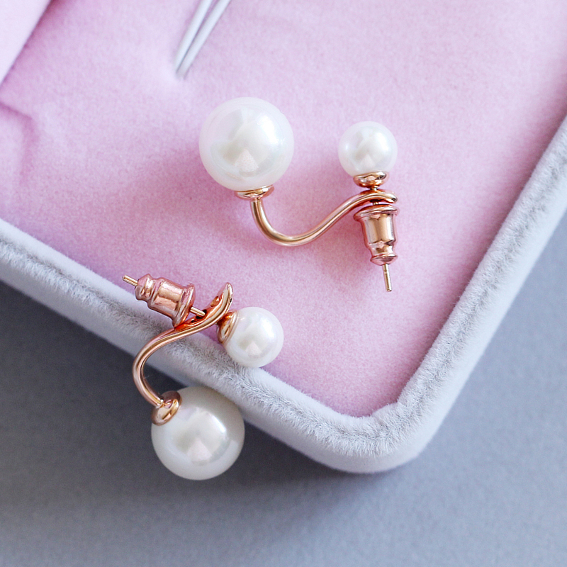 Size pearl earrings rear-hanging ear-pin upper and lower female dual-use large and rear double beaded double-ear decorated Korean version delicately