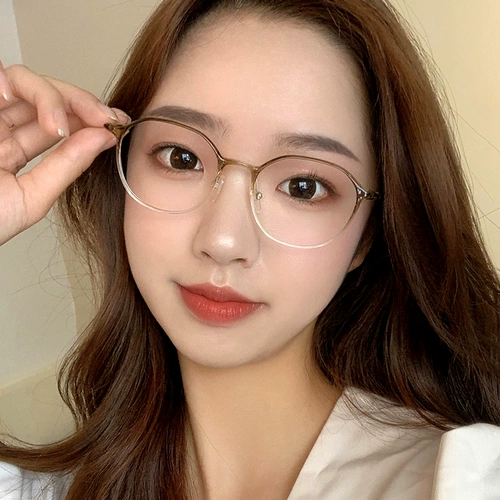 Новый градиент цвет ретро круглую линзу женский мост с низким носом не является скользким, простой лицо с миопией анти -блюдные светильники