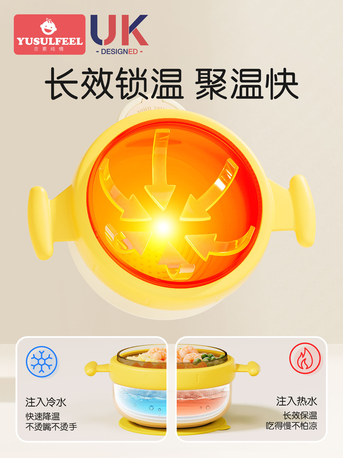 Baby Food Bowl, Special Water-Filled Insulated Bowl for Infants, Children's Rice Noodle Bowl, Ppsu Constant Temperature Bowl with Lid, Children's Tableware