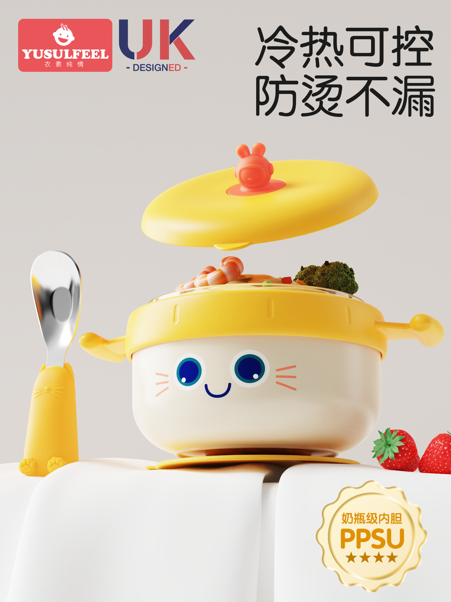 Baby Food Bowl, Special Water-Filled Insulated Bowl for Infants, Children's Rice Noodle Bowl, Ppsu Constant Temperature Bowl with Lid, Children's Tableware