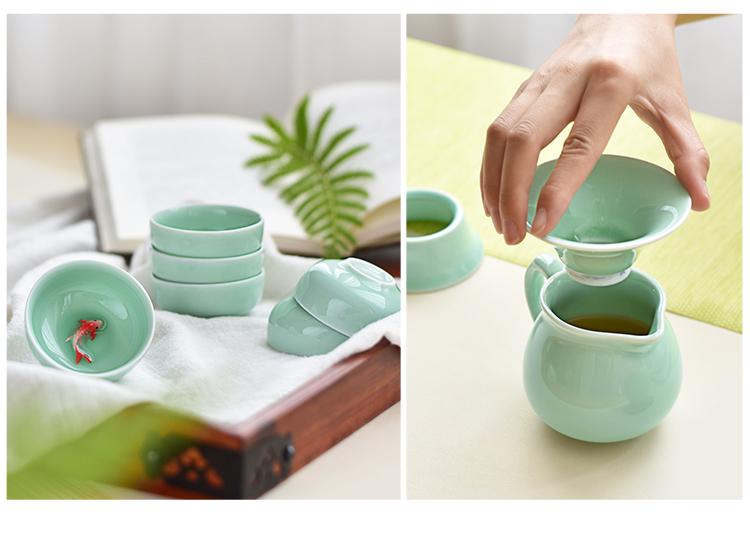 Cốc trà nhỏ 茗 Cup Bộ gốm Celadon Fish Kung Fu Bộ Set Master Cup Celadon Fish bộ ấm chén pha trà đẹp