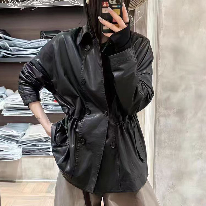 Turkish Imported Genuine Leather Jacket for Women, Sheepskin Mid-Length 2026 New Style, Super Popular Waist-Cinching Leather Trench Coat Turkish Imported Genuine Leather Jacket for Women, Sheepskin Mid-Length 2026 New Style, Super Popular Waist-Cinching Leather Trench Coat