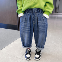 Child Loose Jeans 2022 New Korean Version Tide Fan Boy Fashion Pants Girl Baby Foreign Air Turnip Pants
