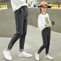 Girls plus velvet jeans 2021 Winter new mid-big child padded one velvet leggings autumn and winter foreign trousers