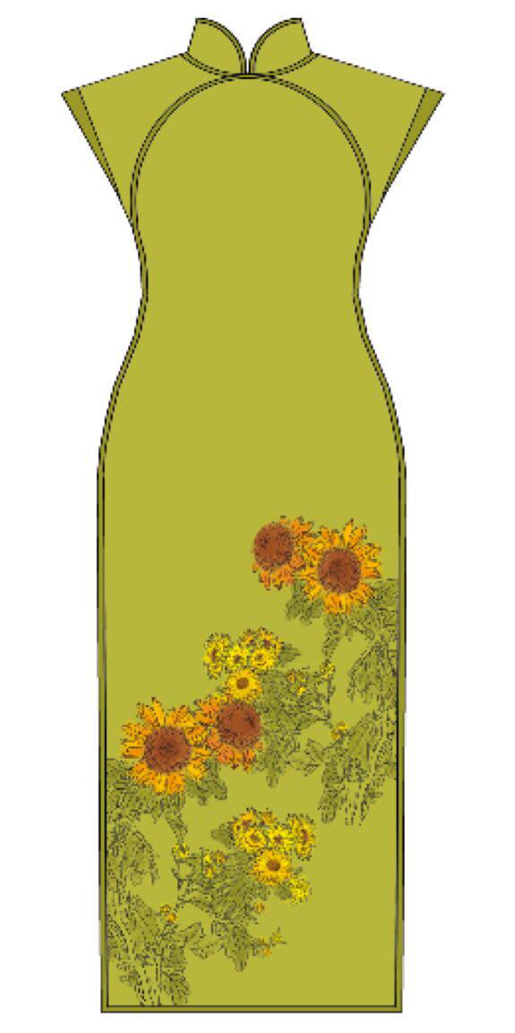 Qipao Republic of China piece of instate hemp autumn fragrant green cloth - sunflowers