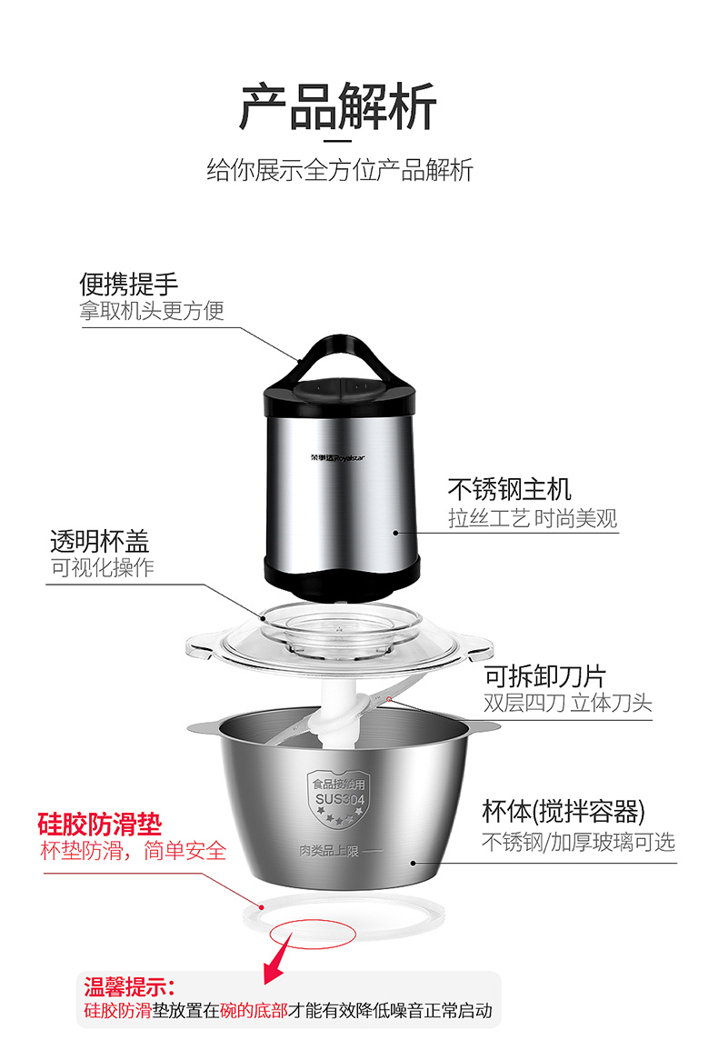 荣事达 多功能电动绞肉机 搅碎机 2斤标准容量 图29
