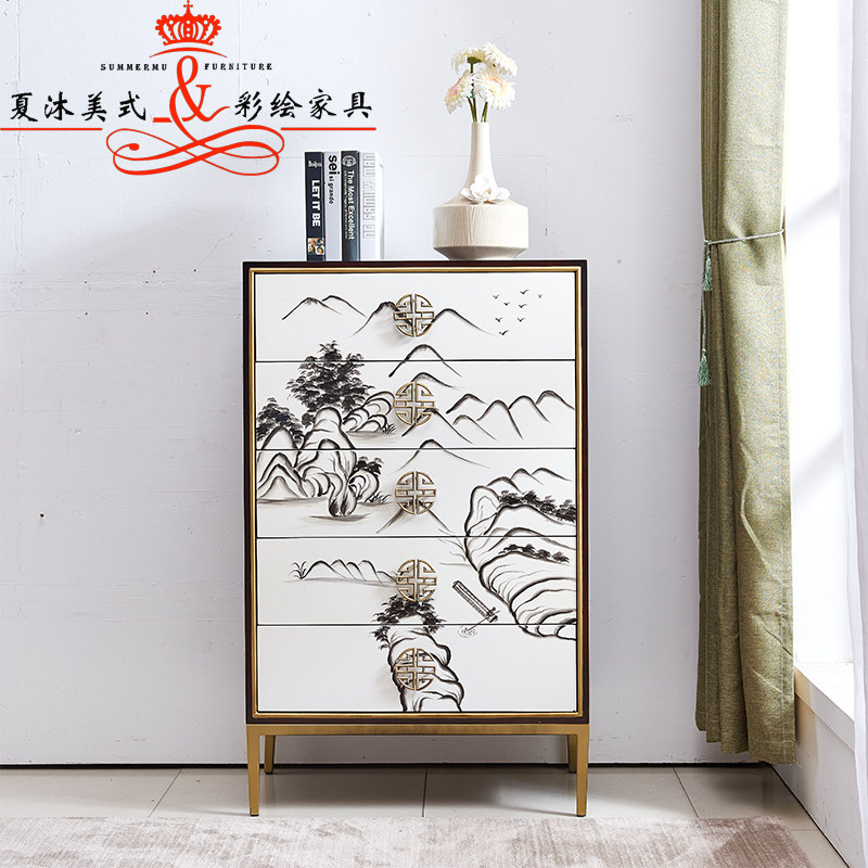 New Chinese-style classical Ming and Qing aluminum alloy painted landscape painting multi-drawer drawer cabinet porch side a few light luxury overall cabinet? With car