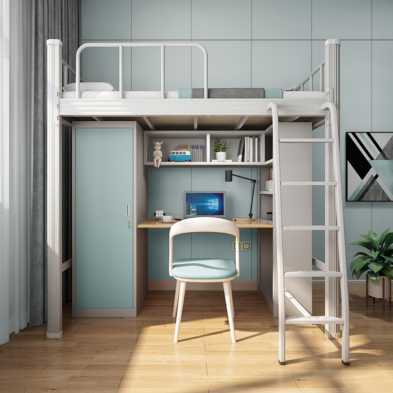 Iron Bed Apartment Bed Student Dormitory Multifunctional Wardrobe Desk Combination Gaming Bed Duplex Bed Bed Under Table Loft Bed