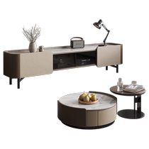 PAULJOHN saddle leather coffee table Italian minimalist living room modern simple round coffee table TV cabinet 2023 new style