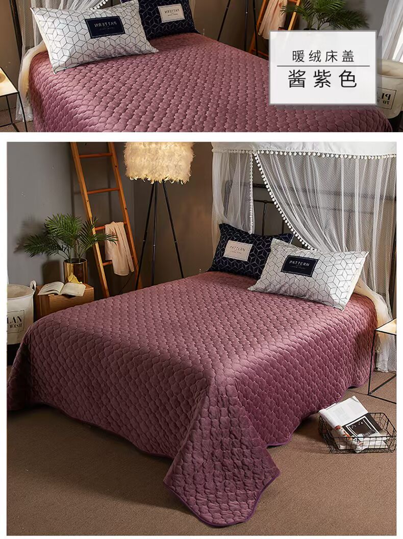 Pha lê nhung trải giường bọc chăn bông đôi ba mảnh châu Âu rắn màu bao gồm chăn sinh viên nệm 0,9m bộ drap giường 1m6