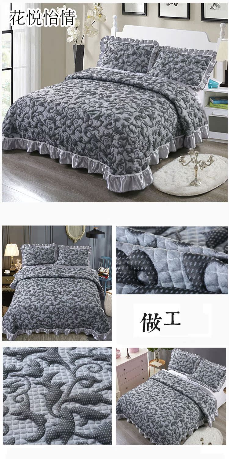 Dệt kim cotton giường mẫu trang bìa phòng phong cách châu Âu Ruffles ba mảnh vải giường bông pad bông 1.5m1.8m là - Trải giường drap trải giường