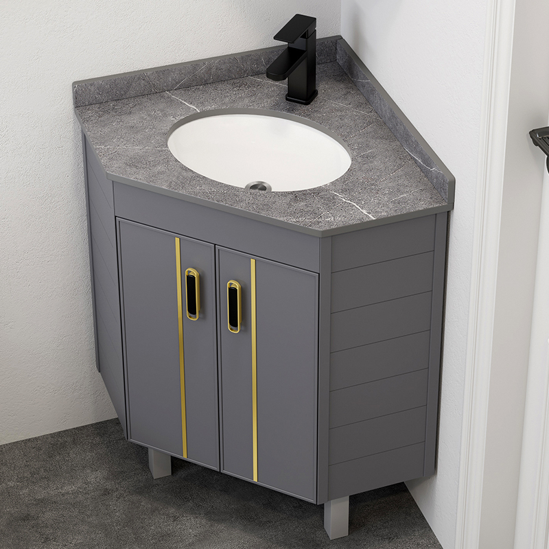 Small Apartment Space Aluminum Bathroom Cabinet Triangular Washbasin Floor-Standing Balcony Washbasin Corner Washbasin Cabinet Combination Small Apartment Space Aluminum Bathroom Cabinet Triangular Washbasin Floor-Standing Balcony Washbasin Corner Washbasin Cabinet Combination