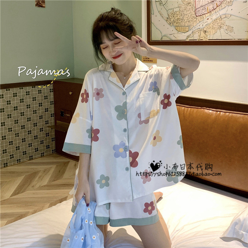 Japanese gelato Summer day Faculty of flowers Home Princess Wind Thin style Women's tennis Red Sunflower Sleeping Clothing Two sets