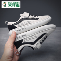 Mulinsen childrens leather white shoes 2022 new autumn and winter big childrens casual board shoes leather waterproof boys shoes