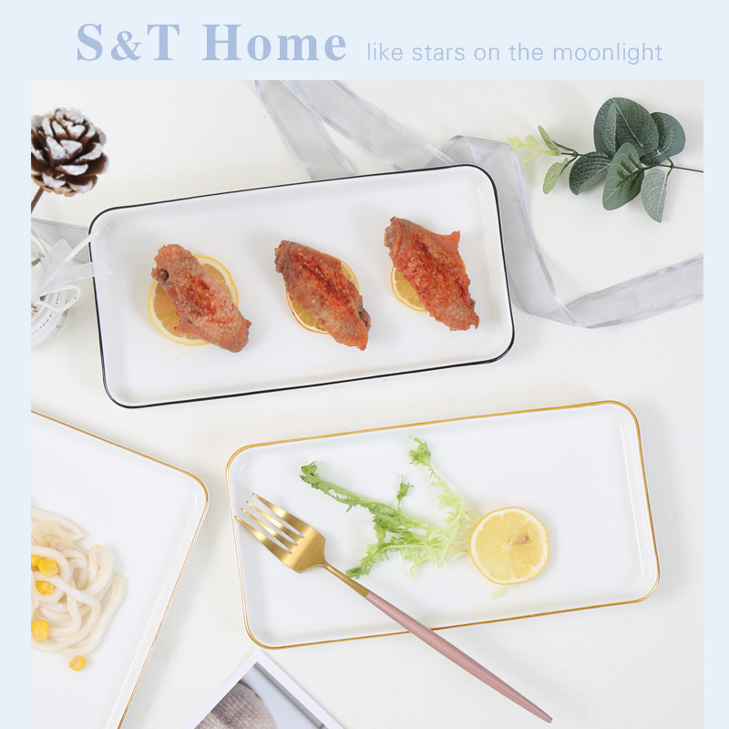 Creative ceramic dinner plate rectangular pendulum disc sweet dishes Home pastry dish Western dining cutlery Chicken Wings Sushi Pan-Taobao