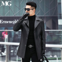 MG fur deer leather goatskin windbreaker mens leather jacket collar long slim slim coat Haining leather jacket