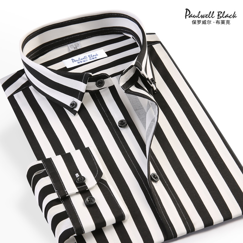 Paul Black and White Striped Shirt for Men, Long-Sleeved, High-End, Light Luxury, Pure Cotton, Slim Fit, Business Casual Men's Shirt Paul Black and White Striped Shirt for Men, Long-Sleeved, High-End, Light Luxury, Pure Cotton, Slim Fit, Business Casual Men's Shirt