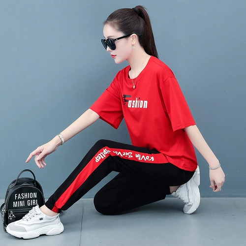 Спортивный костюм, модные хлопковые штаны, комплект, большой размер, свободный крой