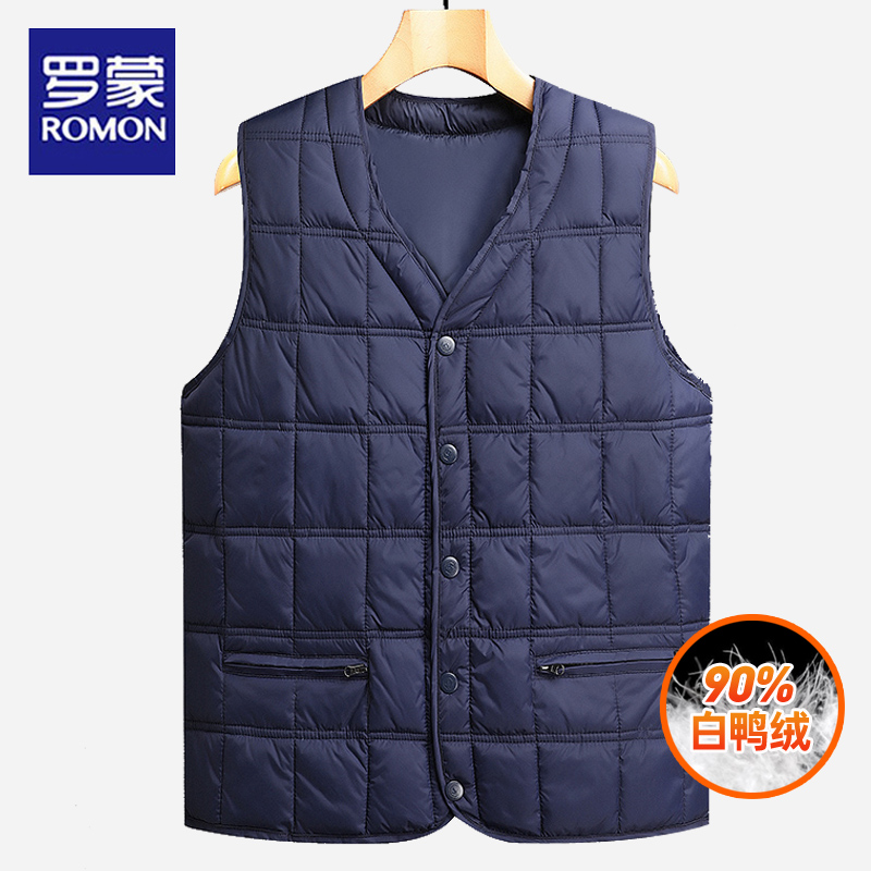 Romon Middle-aged Aged down waistcoat Male Garvet Winter Dad liner vest Grandpa Warm Waistcoat Male Thickening-Taobao