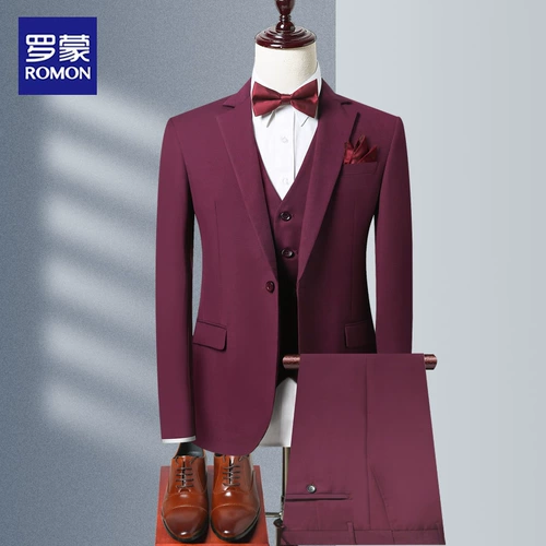 Мужской красный комплект, пиджак классического кроя, свадебное платье, в корейском стиле, облегающий крой