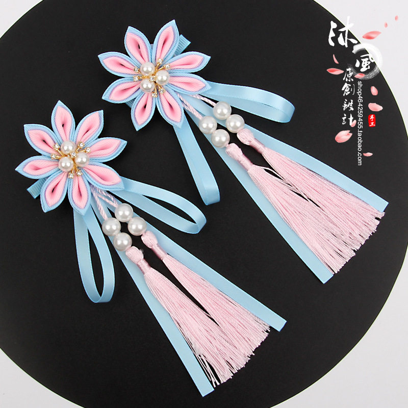Chinese style children's hair accessories Hanfu Tang suit headdress streamer tassel girls performance costume pair clip hairpin dance headdress