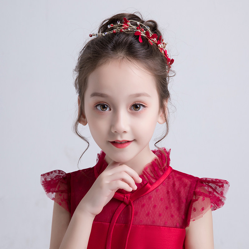 Girl Red Head Floral Ornament Accessories Children Play Princess Dresses Hair Accessories Hair Stirrups Hair Stirrups Flowers Children Wedding Dresses Headwear