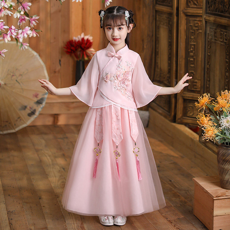 Girls super fairy Hanfu kimono skirt thin summer dress Chinese style Children's costume dress Girl baby Tang costume ancient style