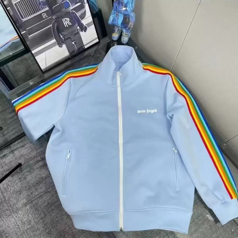 Spring and Autumn Light Luxury Rainbow Striped Sweatshirt Unisex Zipper Cardigan Student Sports Casual Jacket Couple Outfit
