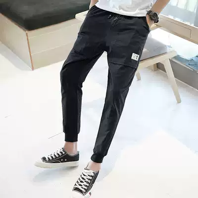 Spring slimming tight-fitting Hong Kong wind Small size overalls pants pants XS size thin legs Tide brand men's nine casual pants