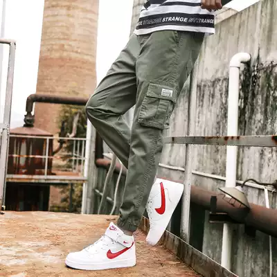 Short 155 small size men's small multi-pocket overalls pants bunched feet 27 yards sports pants s size thin casual pants