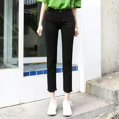 Black Straight Pants Women High Waist ankle-length pants Summer 2021 New Thin Slim Loose Denim Pants