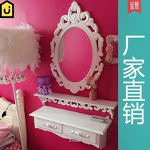  Simple white small apartment bedroom vanity table wooden wall hanging assembly is simple