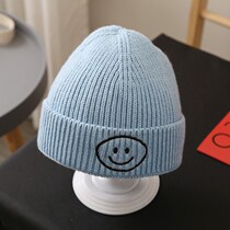 ins autumn and winter Korean teas baby embroidery laughs face wool knit hat baby children warm melon peel head hat tide