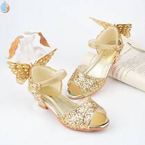 Girls sandals 2020 new fashion big child princess summer childrens high-heeled little girl net red crystal sandals