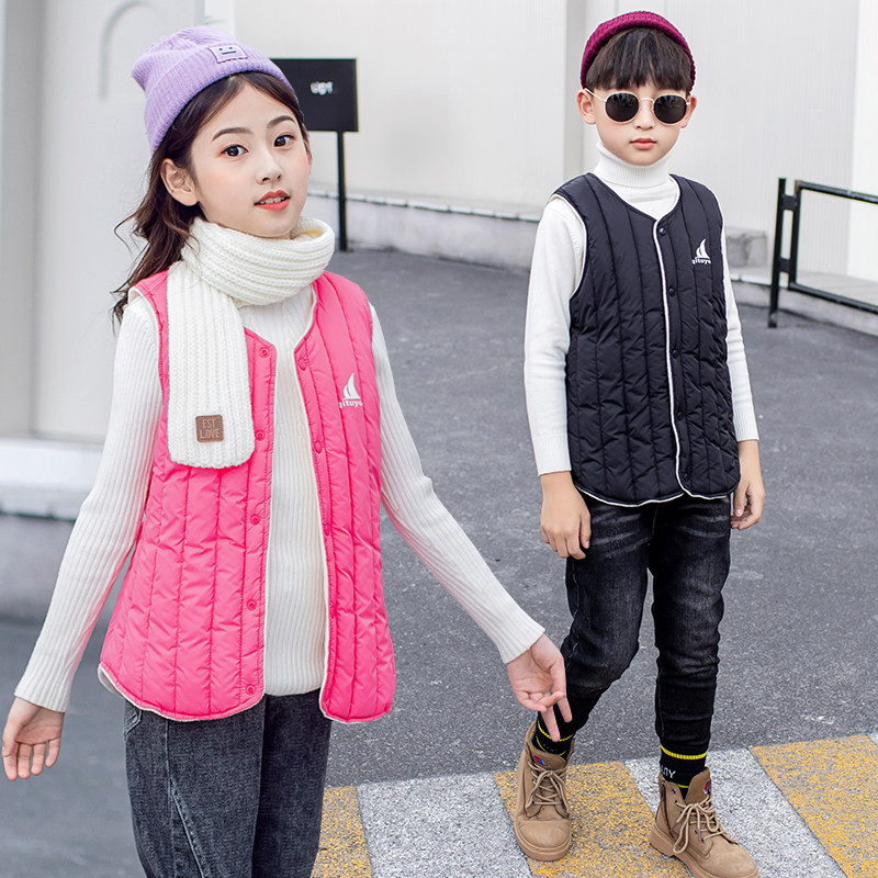 Girls vest spring and autumn foreign pie 2021 down cotton lamb velvet vest vest outer wear inner wear student warm winter