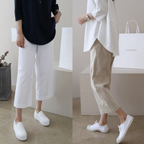 Summer thin outer wear 7 seven or eight points wide-leg pants split cotton and hemp belly maternity pants female tide mother small casual