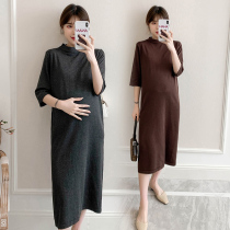 Pregnant womens dresses 2021 summer new ice silk knitted pregnant womens skirts loose plus size going out pregnant and feeding two-wear skirts hot mom