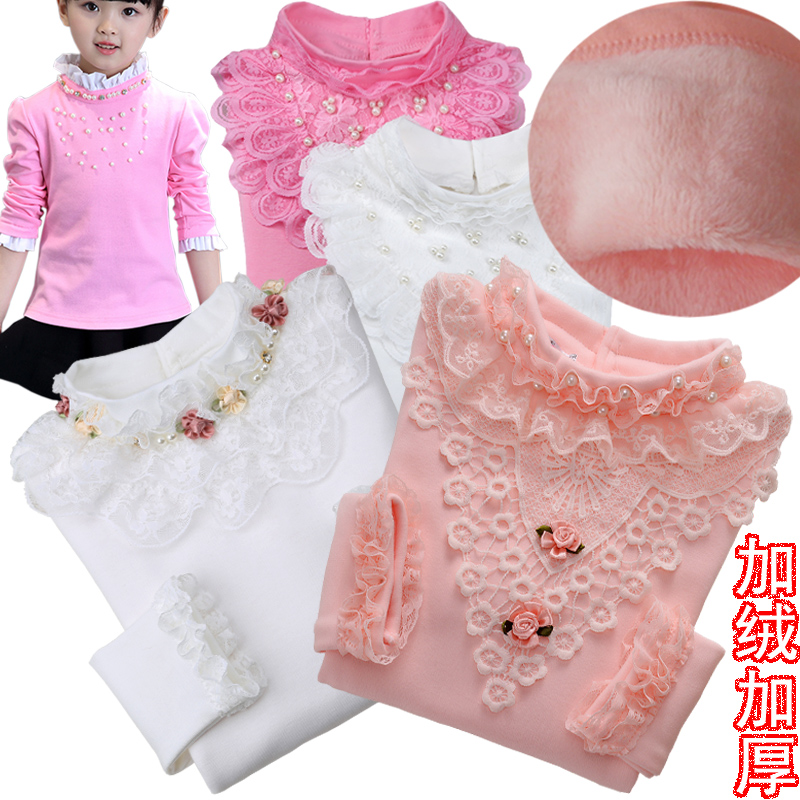 2022 plus velvet thickened winter girls bottoming shirt long-sleeved T-shirt little girl cotton top medium and large children's clothing autumn