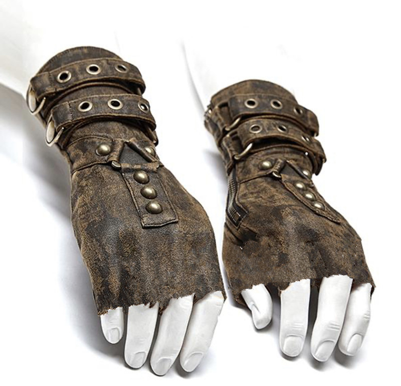 Medieval Steampunk Men's Arm Guards Rivet Belt Buckle Gloves Vintage Hand Guards Medieval Gauntlets